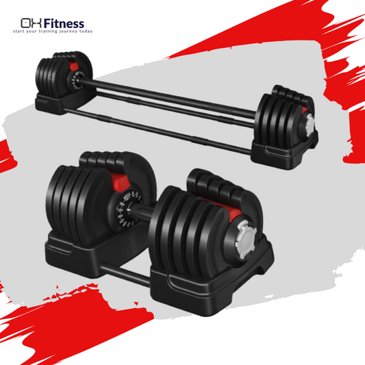 40KG Adjustable Dumbbells Pair. 80KG total weight + Barbell. 2-in-1