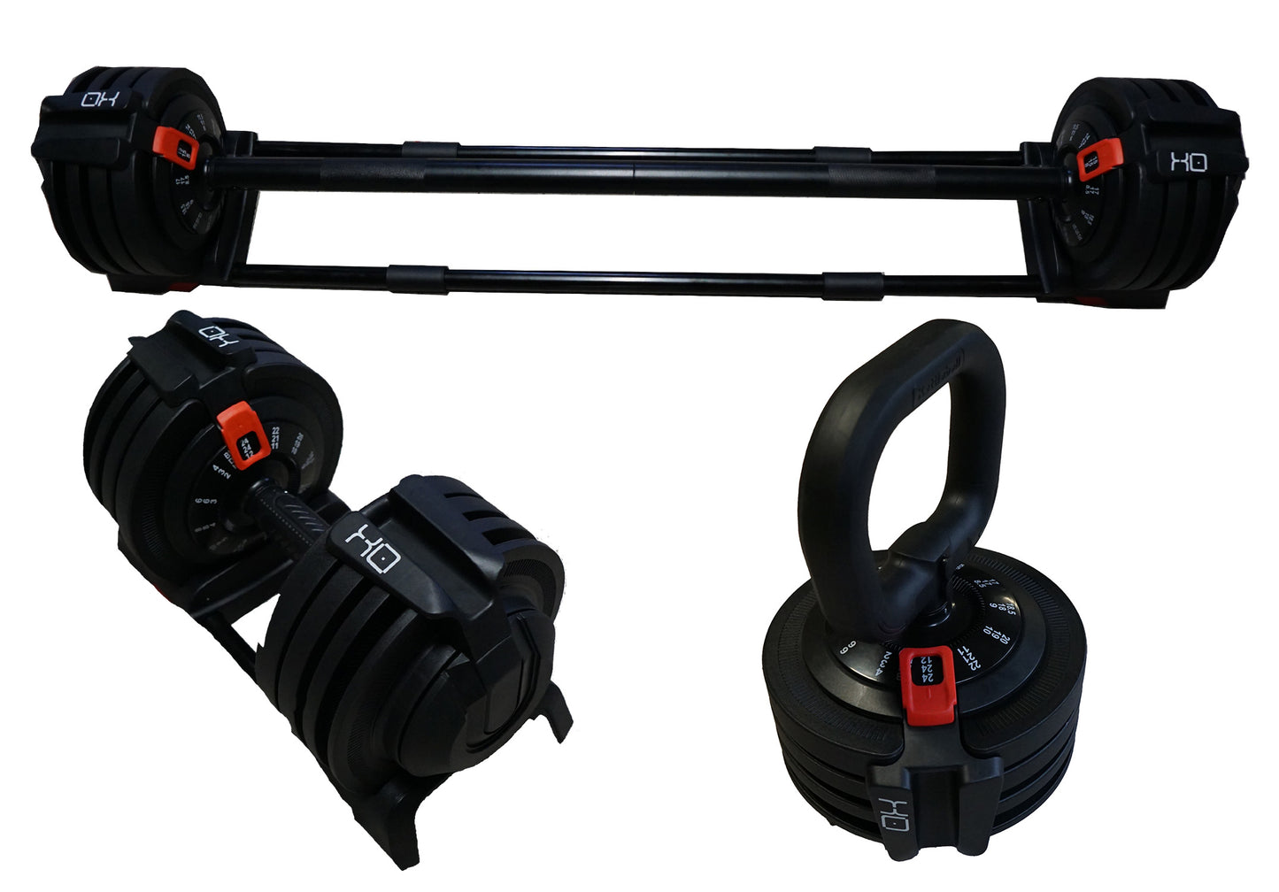 OXi+ | 24KG 3-in-1 Adjustable Dumbbell, Barbell & Kettlebell | Steel Changeable Weight Set