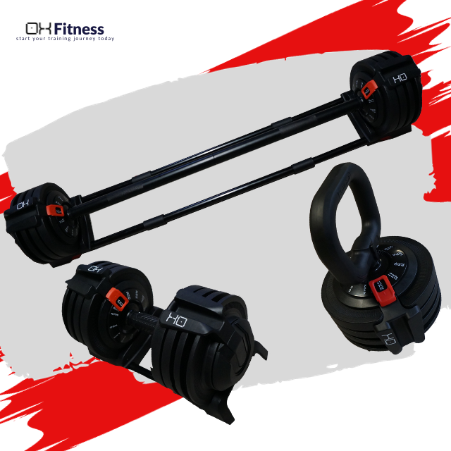 OXi+ | 24KG 3-in-1 Adjustable Dumbbell, Barbell & Kettlebell | Steel Changeable Weight Set