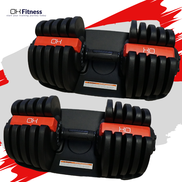 x2 Pair Of Adjustable Dumbbells 36KG Total Weight - Steel Changeable Weight Dumbbells